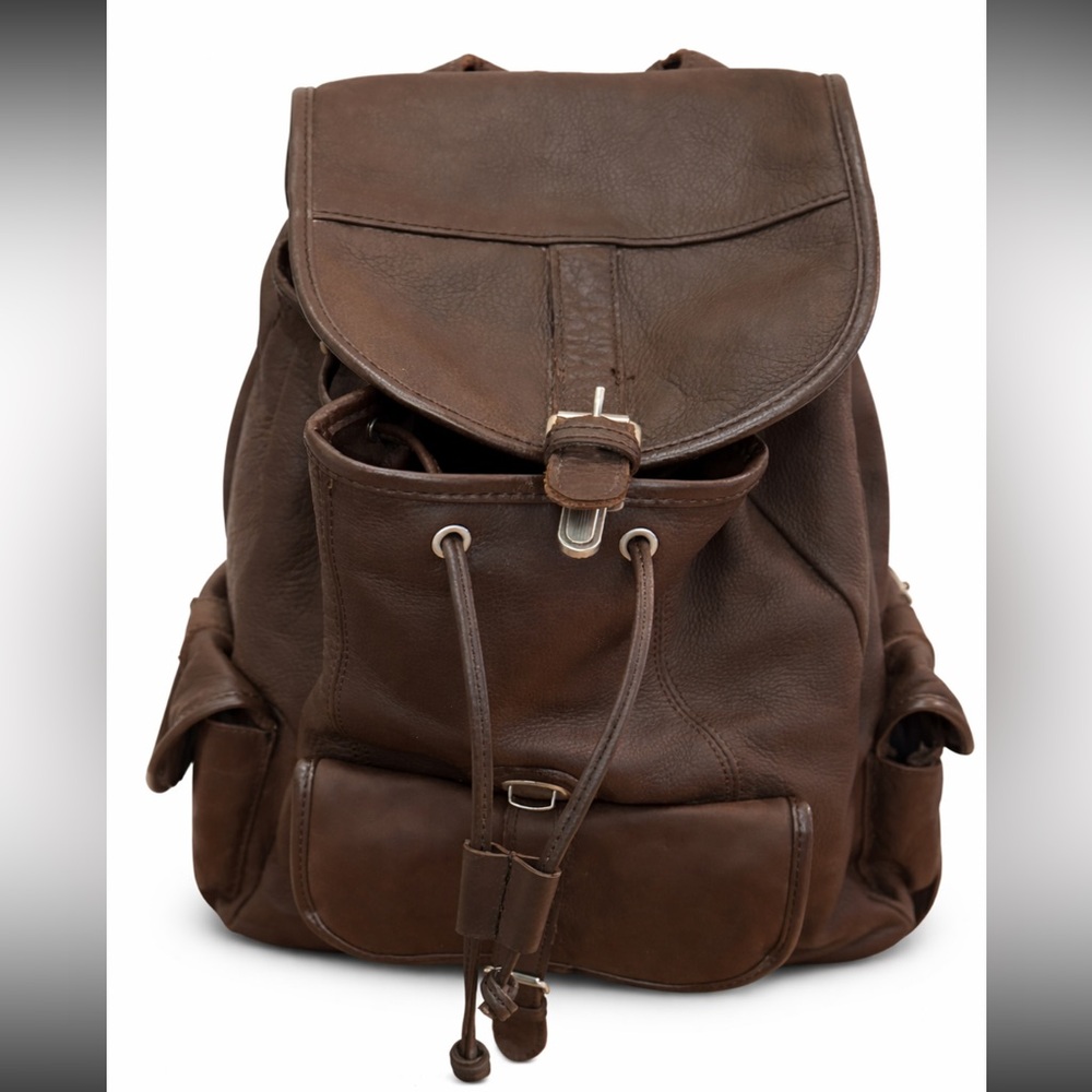 Brown Leather Drawstring Backpack - Classic Casua… - image 1